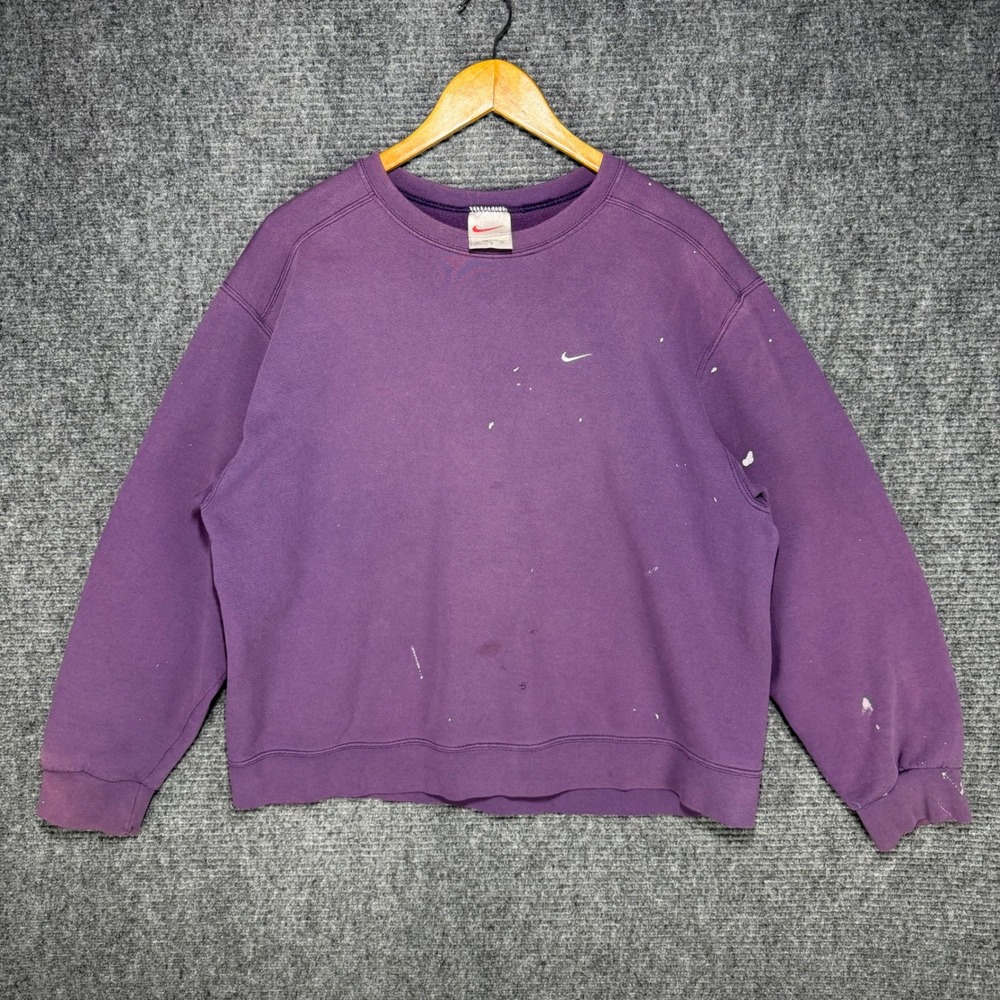 Vintage 90s Nike Painted Crewneck Sweatshirt Purple XL Made in USA Distressed